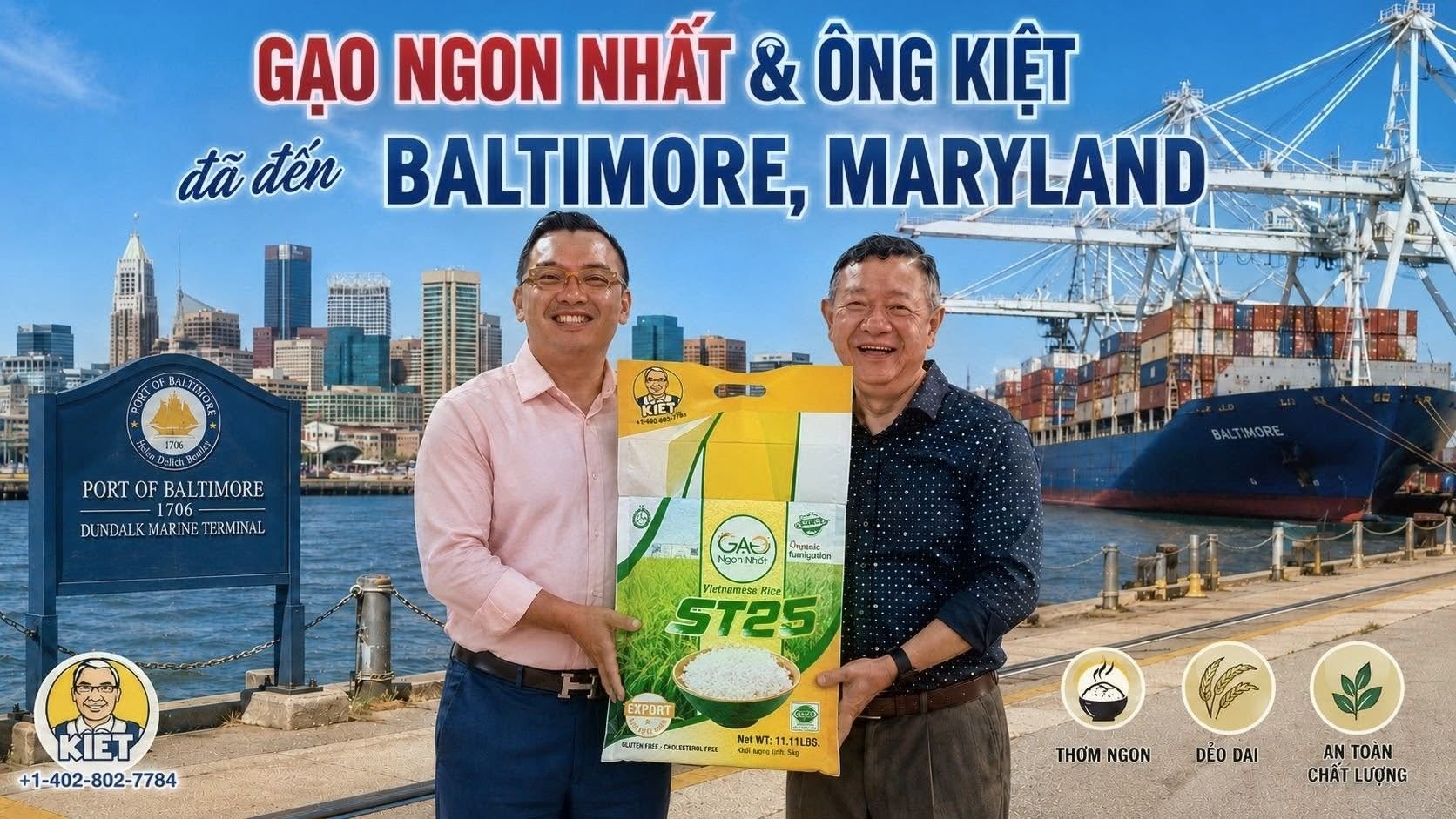 Gạo ST25 GẠO NGON NHẤT & ÔNG KIỆT Có Mặt Tại Baltimore, Hoa Kỳ | Gạo ST25 Chính Hãng
